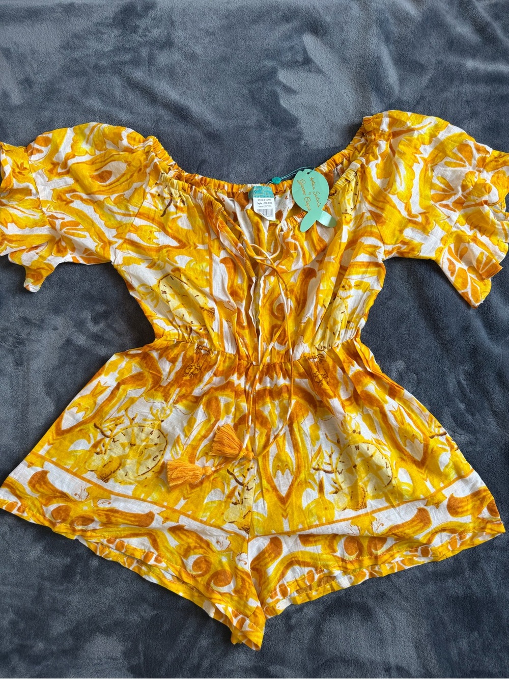 NWT Antica Sartoria by Giacomo Cinque Yellow Floral Cotton Romper One Size.
